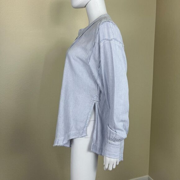 Free People Womens Size S Blue Pinstripe Sky Combo Edge Washed Tunic Blouse Boho - Picture 8 of 14